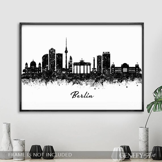 Berlin Skyline Schwarz Weiß Aquarell Kunstdruck Berlin Cityscape Print  Berlin Skyline Print Berlin Skyline Dekor Wohnkultur Geschenk