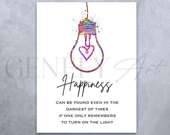 Happiness Quote Watercolor Print: Inspirational Art