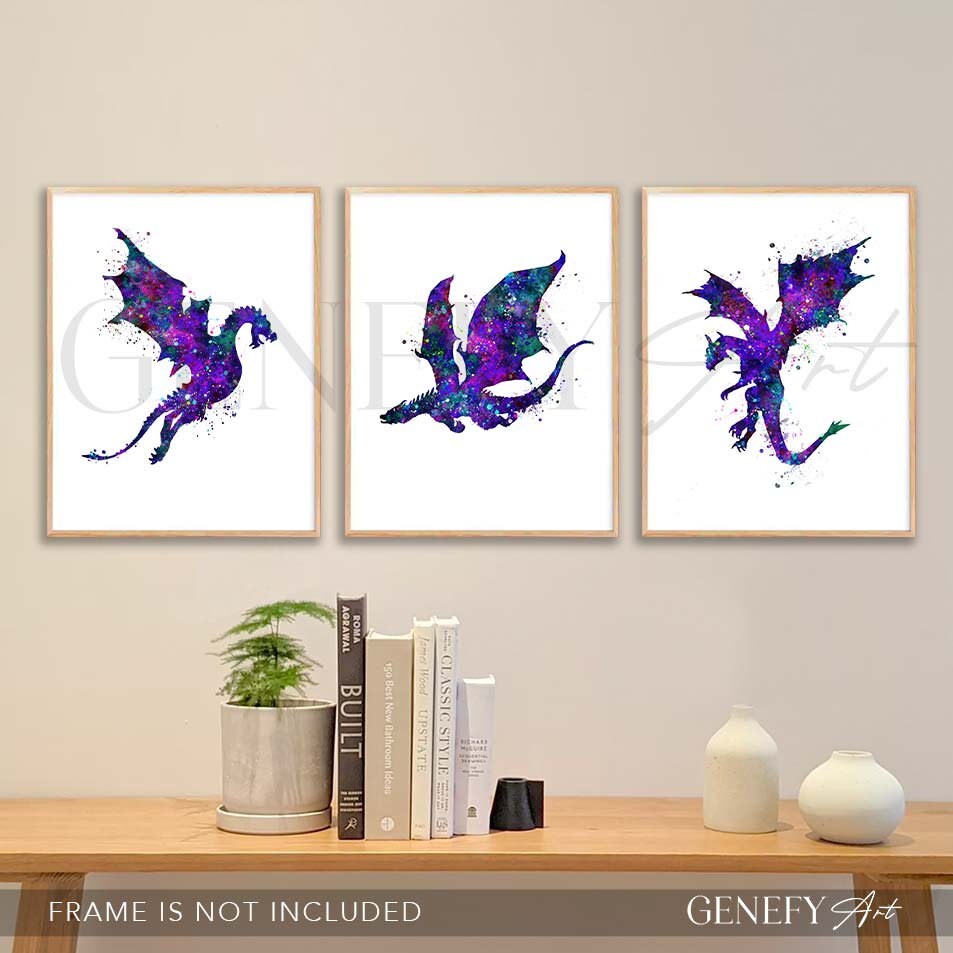 Dragon Watercolour Print Set of 3 Dragon Prints Dragon | Etsy