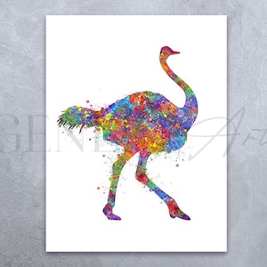 Ostrich Watercolor Print - Safari Animal Wall Art - Ostrich Poster - Ostrich Prints - Safari Animal - Nursery Decor - Wildlife Poster