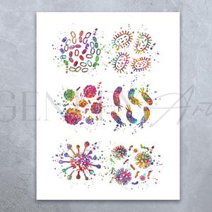 Bacteria Watercolor Art Print  - Microbiology Watercolor Art Print - Bioscience Art Poster - Bacteriophage Print - Medical Science Art AS87