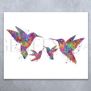 Hummingbird Family Watercolour Art Print - Hummingbird Family Print - Family Portrait - Family Gift - Hummingbird Family Gift