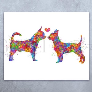 Chihuahua Couple Watercolor Art Print: Dog Portrait Poster