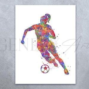 Football Watercolour Art - Female Soccer Player Art - Gift for Daughter - Soccer Girl Poster - Football Wall Decor - Soccer Artwork