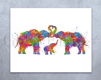 Elephant Family Watercolor Print: Nursery Wall Art