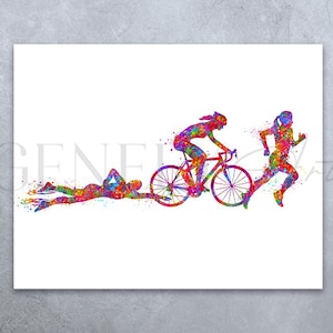 Triathlon Watercolour Art Print - Swimming, Running and Cycling Poster - Female Athlete Watercolour Print - Triathlon Print - Triathlon Gift