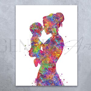 母と息子の水彩画アートプリント - 母性の水彩画アート - 母と赤ちゃんのアート - 母と息子 - 家族アート - 息子への贈り物