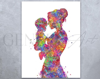 Mother and Son Watercolor Art Print: Family Bond