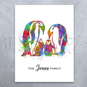 Personalised Penguin Family Watercolor Print - Penguin Family Poster - Penguin Family Prints - Penguin Art - Penguin Wall Art