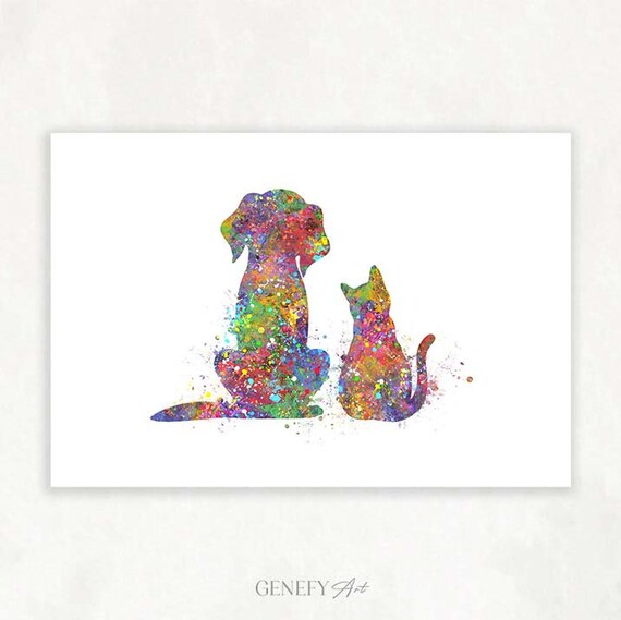 Cat and Dog Watercolor Print Friendship Prints Cat and Dog Prints Cat and Dog Poster Cat and Dog Portrait Etsy UK