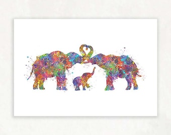 Elephant Family Watercolor Print - Elephant Herd Poster - Nursery Wall Decor - Nursery Wall Art - Family Poster - Family Prints