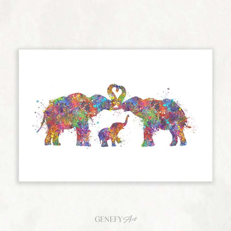 Elephant Family Watercolor Print  Elephant Herd Poster  image 1