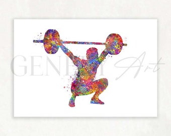Weightlifter Back Squat Watercolour Art Print