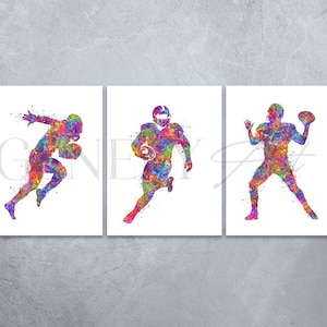 Watercolor Football Art Print Set: Sports Poster Trio