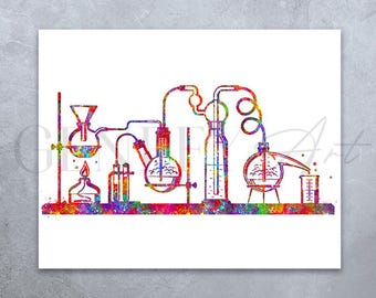 Watercolor Chemistry Lab Art Print: Science Poster