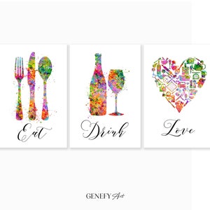 Watercolor Kitchen Prints: Food & Drink Wall Art, Set of 3