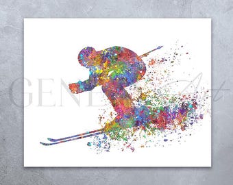 Ski Watercolor Print: Winter Sports Wall Art
