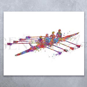 Rowing Watercolour Art Print - Rowing Poster - Water Sports Watercolour Art - Rowing Sports Wall Decor - Rowing Gift Ideas -Quad Rowing Boat