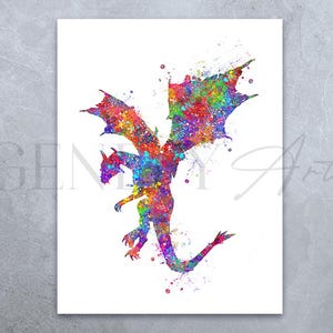 Dragon Watercolour Print - Dragon Nursery Wall Art - Dragon Nursery Decor - Dragon Poster - Dragon Prints - Dragon Wall Art