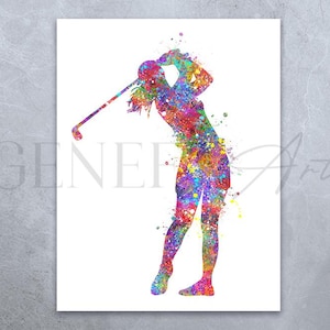 Female Golf Player Watercolour Art Print - Golf Sports Watercolour Art - Golfer Prints - Golfer Poster - Gift Ideas for Golfer