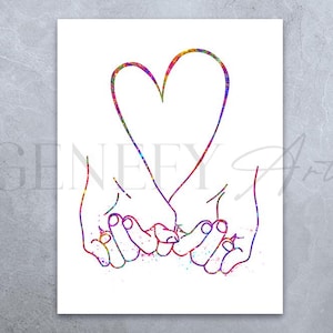 Pinky Promise Watercolour Print - Best Friend Gift - Him and Him - Valentine&#39;s Day Gift Ideas - Wedding Gift - Gift for him I love you gift
