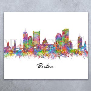 Boston Skyline Watercolour Art Print - Boston Cityscape Print - Boston Skyline Print - Boston Skyline Wall Decor - Housewarming Gift