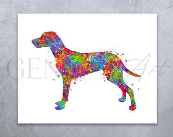Hungarian Vizsla Watercolor Art Print: Colorful Dog Portrait