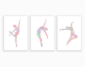 Lyrical Dance Watercolour Art Print - Set of 3 Prints - Dancing Portrait - Dancer Portrait - Dancing Poster - Dance Studio Decor