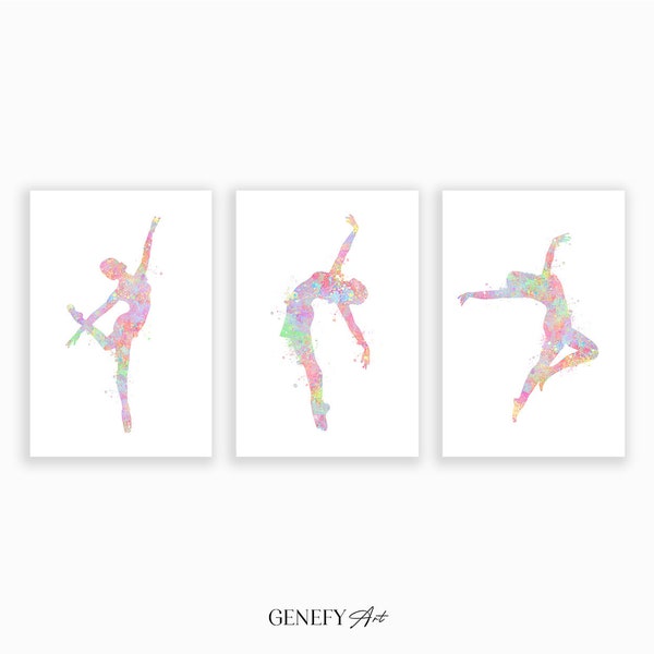 Tirage d’art aquarelle de danse lyrique - Ensemble de 3 tirages - Portrait dansant - Portrait de danseur - Affiche de danse - Décor de studio de danse