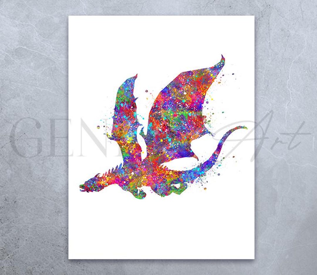 Dragon Watercolor Art Print: Nursery Wall Decor - Etsy