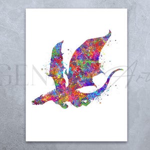 Dragon Watercolour Art Print - Dragon Nursery Wall Art - Dragon Nursery Decor - Dragon Poster - Dragon Prints - Dragon Wall Art