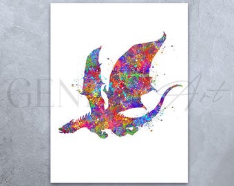 Dragon Watercolor Art Print: Nursery Wall Decor