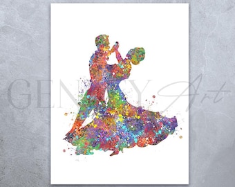 Salsa Dancing Couple Watercolor Art Print