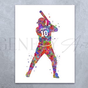 Personalised Baseball Player Watercolour Art Print - Baseball Player Poster - Baseball Print - Sports Room Decor - Baseball Art Decor