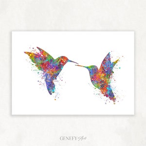 Hummingbird Kissing Watercolour Art - Anniversary Gift Ideas - Wedding Gift Ideas - Housewarming Gift Ideas - Hummingbird Poster