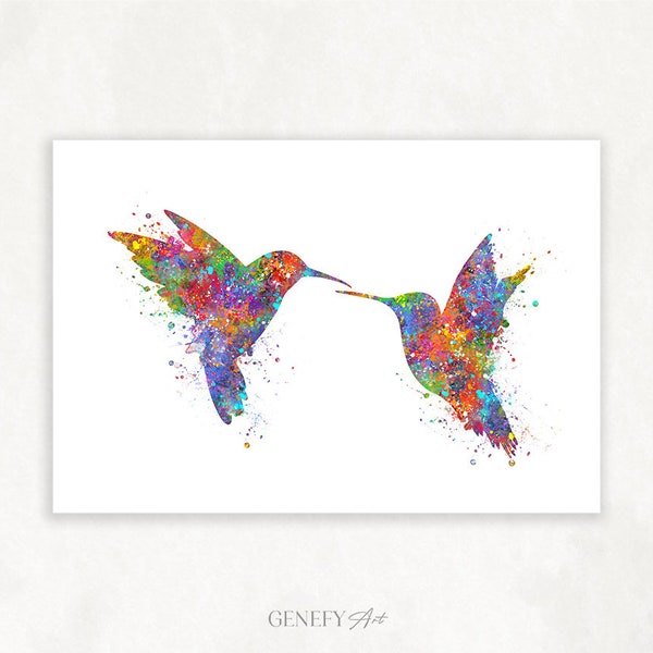 Kolibri Kolibri Küsschen Aquarell Kunst - Jahrestag Geschenkideen - Hochzeit Geschenkideen - Wohndeko Geschenkideen - Kolibri Poster