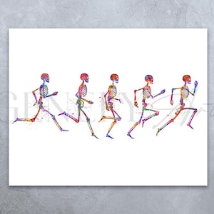 Laufende Phasen Aquarell Kunst Druck - Skelett Laufender Druck - Menschliches Skelett Anatomie Kunst - Laufende Phasen Skelett Knochen Poster AS82