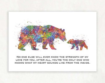 Baby Bear and Mother Bear Watercolour Print - Family Quote Watercolor Art - Nursery Wall Art - Nursery Decor - Kids Birthday Gift