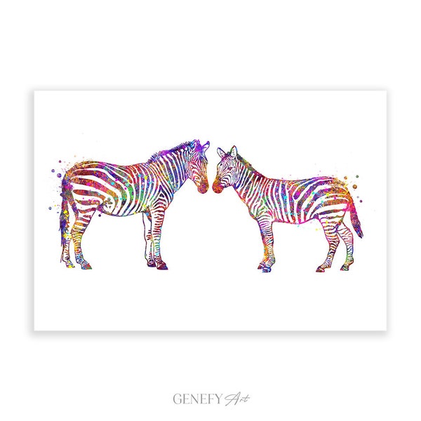 Zebra Watercolour Art Print - Zebra Couple Watercolour Print - Zebra Poster - Safari Animal Poster - Zebra Safari Animal Print