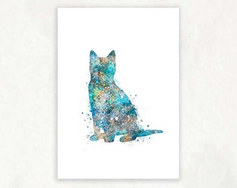 Cat Watercolor Art Print - Cat Watercolor Art Painting - Cat Prints - Cat Portrait - Cat Poster - Cat Silhouette Poster - Gift for Her