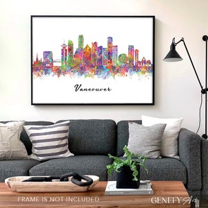 Vancouver Skyline Watercolour Art Print Vancouver Cityscape Print Vancouver Skyline Print Vancouver Skyline Wall Decor image 6