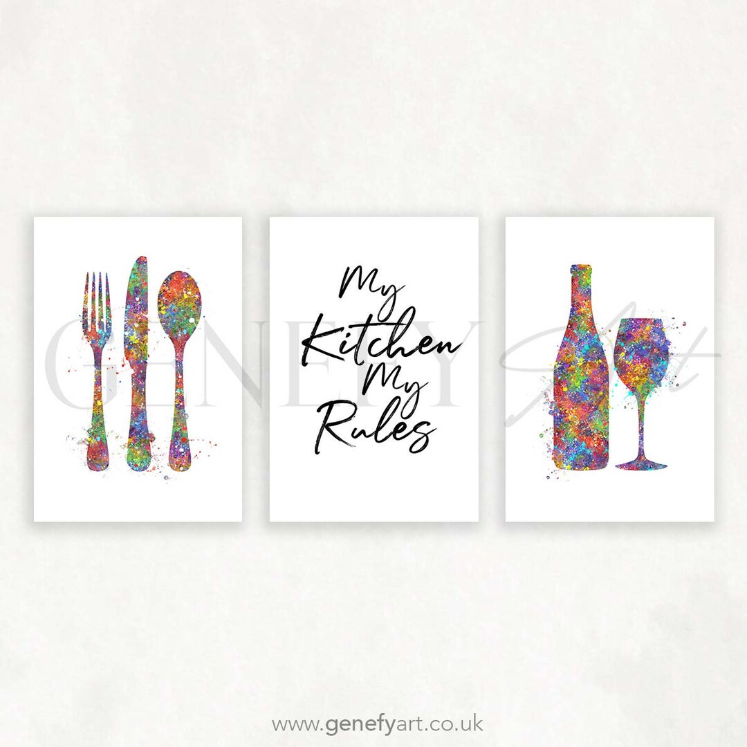 kitchen art personalized prints - utensils, cups,... Kitchen Watercolor Print Set – Food & Drink, Dining Room Art - Etsy