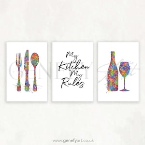 Küchen Zitat Aquarell Druck - 3er Set Küchen Drucke - Essen und Trinken Drucke - Esszimmer Drucke - Küchen Wand Kunst - Einweihungsparty Geschenk