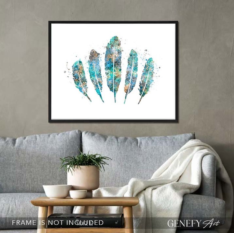 Feathers Watercolour Art Print Feathers Wall Art Vibrant Wall Art House Warming Gift Ideas Colourful Wall Art Decor image 3