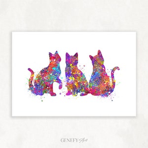 Cat Print 9 Happy Cats Watercolor Painting Print Cat Lover Gift