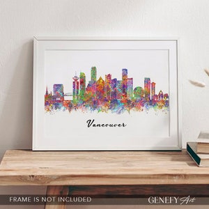 Vancouver Skyline Watercolour Art Print Vancouver Cityscape Print Vancouver Skyline Print Vancouver Skyline Wall Decor image 3