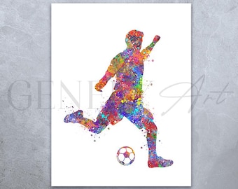 Impresión artística de acuarela de fútbol: póster de fútbol colorido