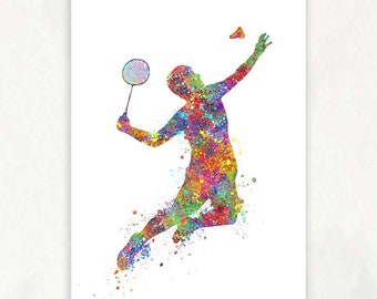 Badminton Watercolour Art Print - Badminton Sport Poster - Badminton Player Prints - Badminton Player Poster - Badminton Sports Poster