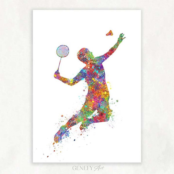 Badminton Aquarell Kunstdruck - Badminton Sport Poster - Badminton Spieler Poster - Badminton Spieler Poster - Badminton Sport Poster