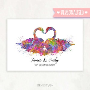 Personalisiertes Schwan Paar Aquarell Druck - Schwan Paar Porträt - Hochzeit Geschenkidee - Jahrestag Geschenkideen - Geschenk für Paar